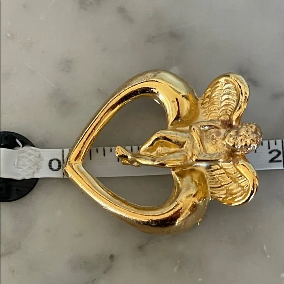 GIVENCHY Gold Ange/lCherub Heart Vintage Brooch Pin - Picture 15 of 16